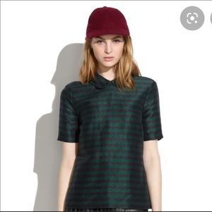 MADEWELL black&emerald curved collar striped top